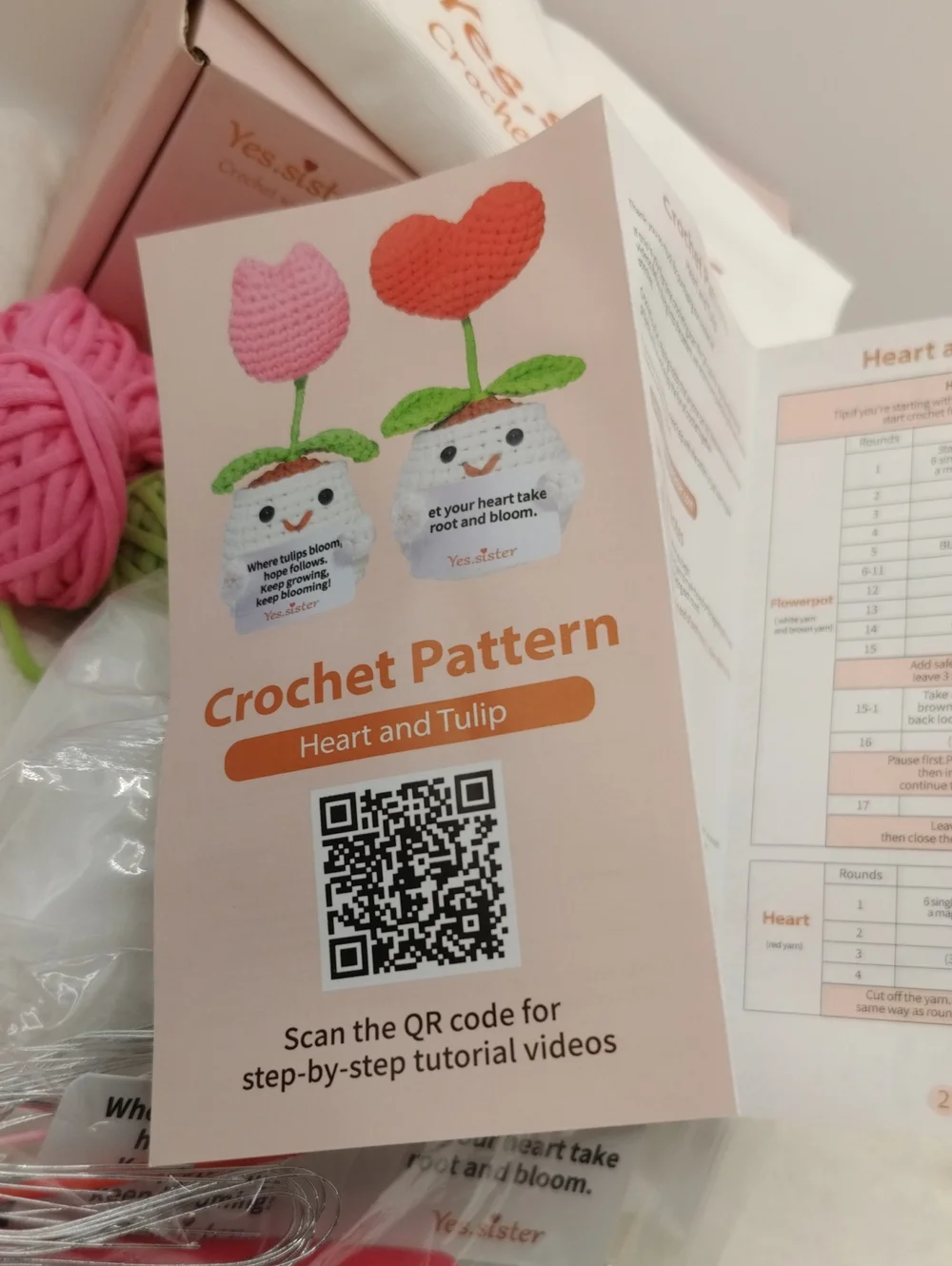 Emotional Support Amigurumi Tulip Heart Flowers Crochet Kit DIY 5-in Mini Craft